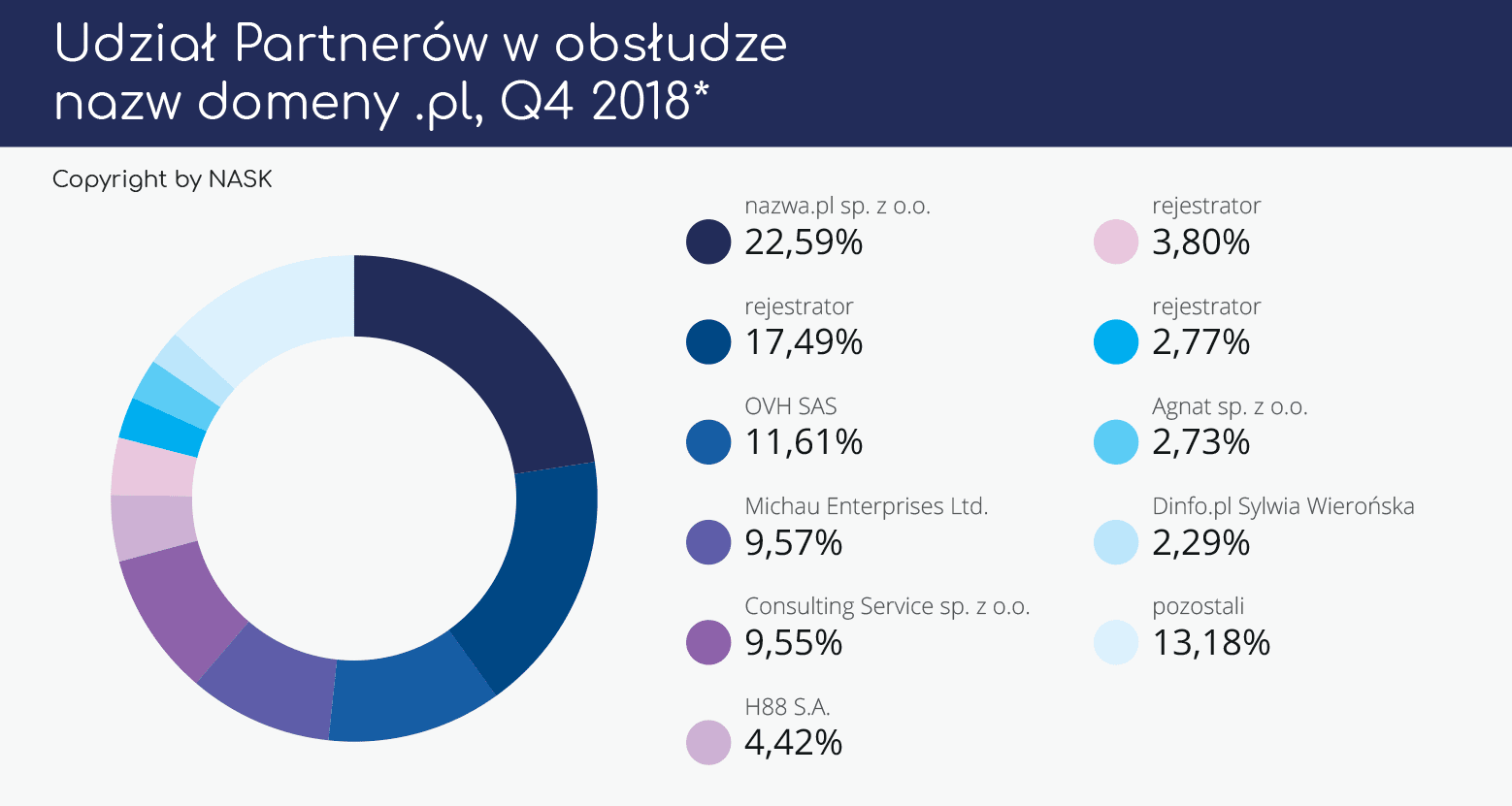 Udział Partnerów w obsłudze abonentów nazw domeny .pl - 2018 | nazwa.pl