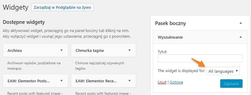 Wybór języka wyświetlenia widgetów | nazwa.pl