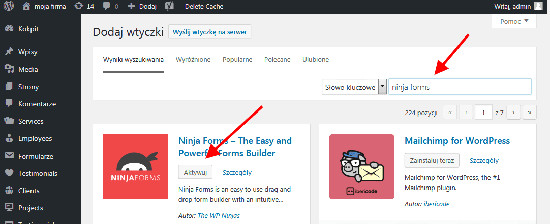 Instalacja wtyczki Ninja Forms | nazwa.pl