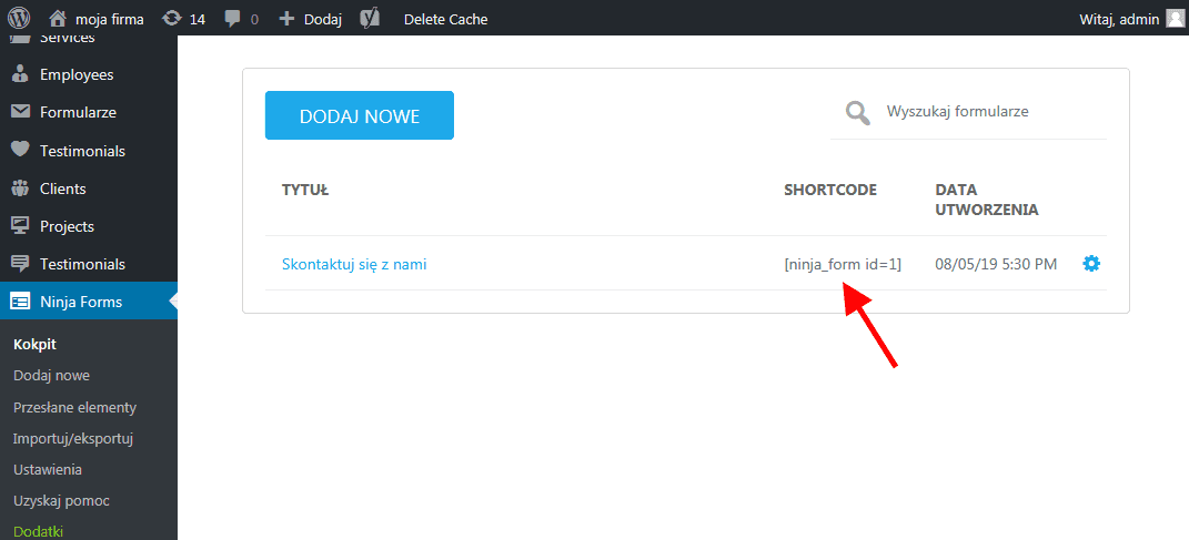 Shortcode Ninja Forms | nazwa.pl