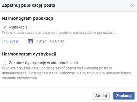 Planowanie publikacji postów - Facebook | nazwa.pl