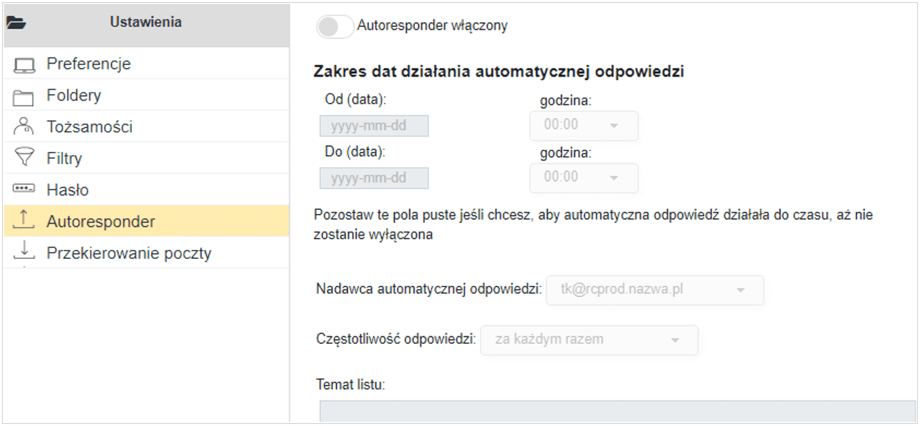 Autoresponder Cloud Mail  nazwa.pl