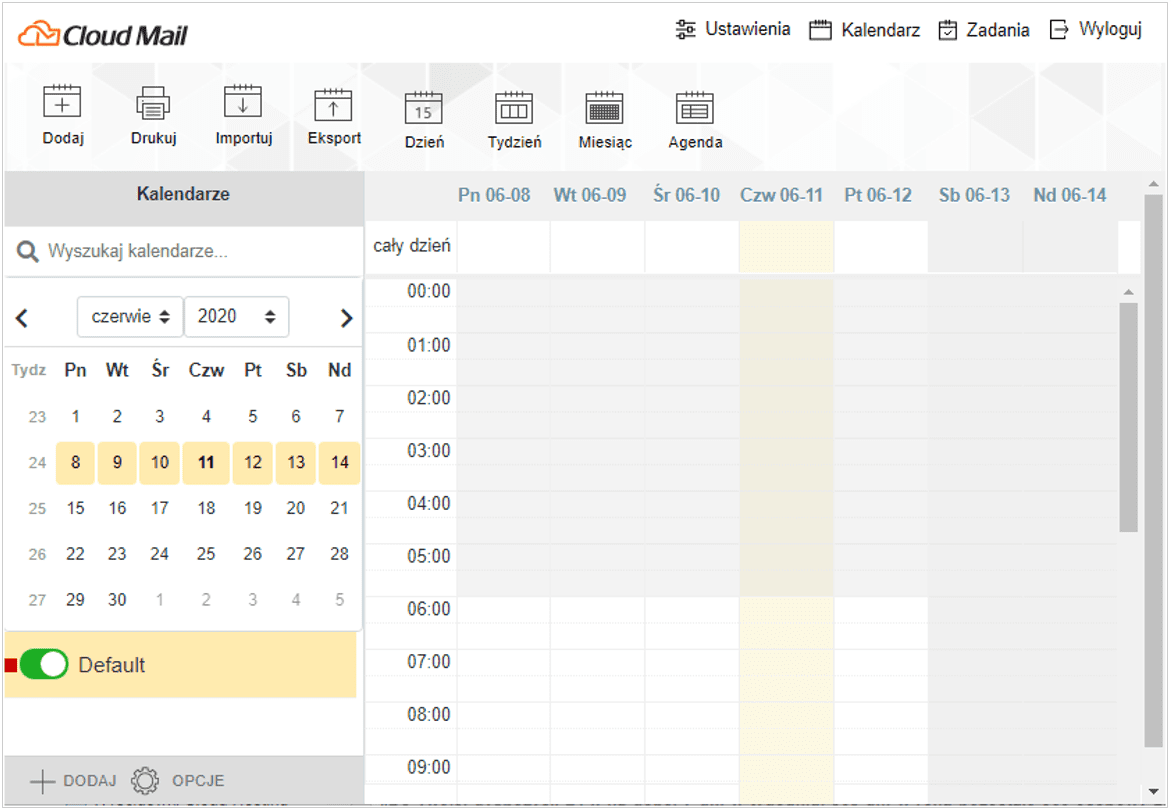 Okno Kalendarza Cloud Mail od nazwa.pl