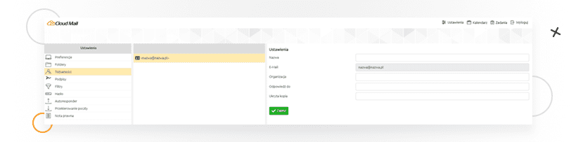 Cloud Mail od nazwa.pl - ustawienia tożsamości użytkownika