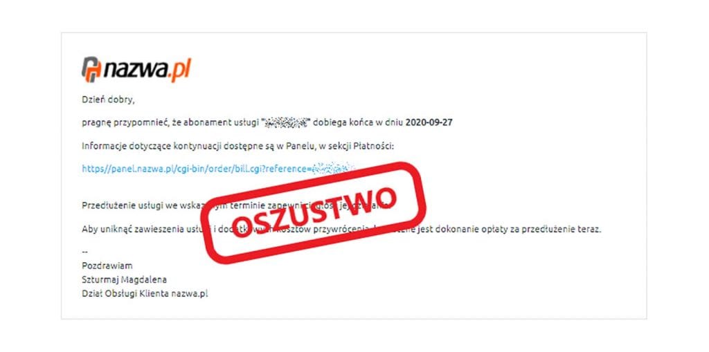 Ostrzeżenie przed fałszywymi e-mailami - nazwa.pl
