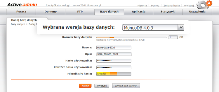Dodawanie i edycja baz danych MongoDB w nazwa.pl