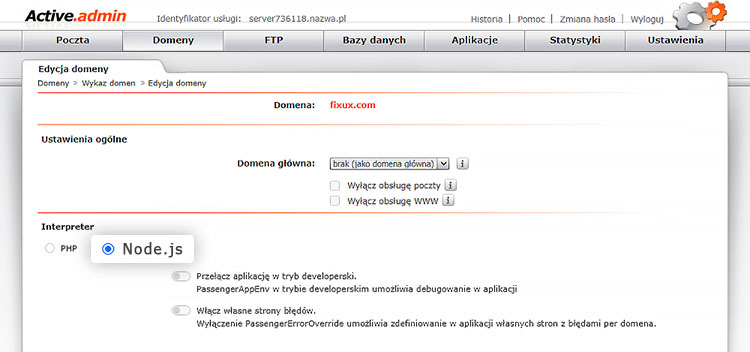 Konfiguracja technologii Node.js na hostingu nazwa.pl