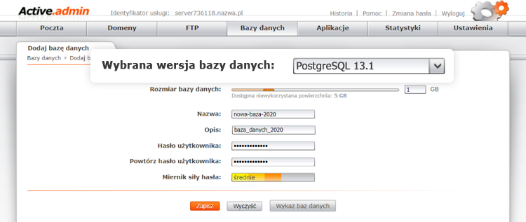 Wybór wersji bazy danych PostgreSQL na hostingu w nazwa.pl