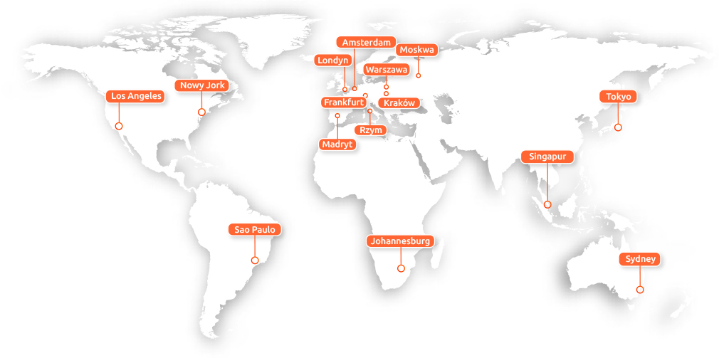 Mapa rozmieszczenia serwerów DNS Anycast nazwa.pl
