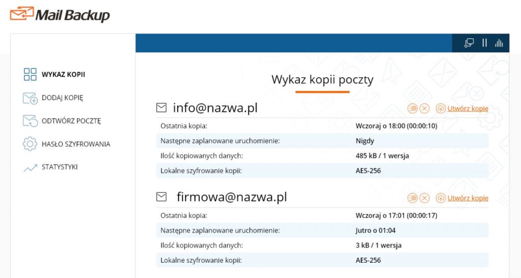 Aplikacja Mail Backup nazwa.pl