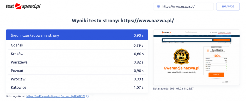 Test2speed.pl - narzędzie do testowania szybkości stron w polskich miastach | nazwa.pl