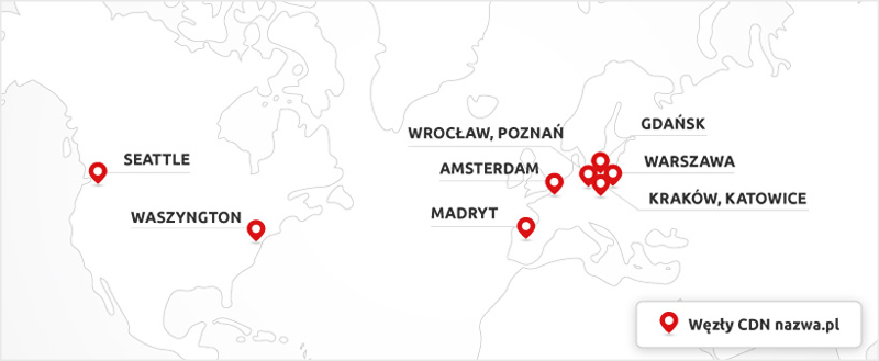 Węzły CDN nazwa.pl na mapie świata