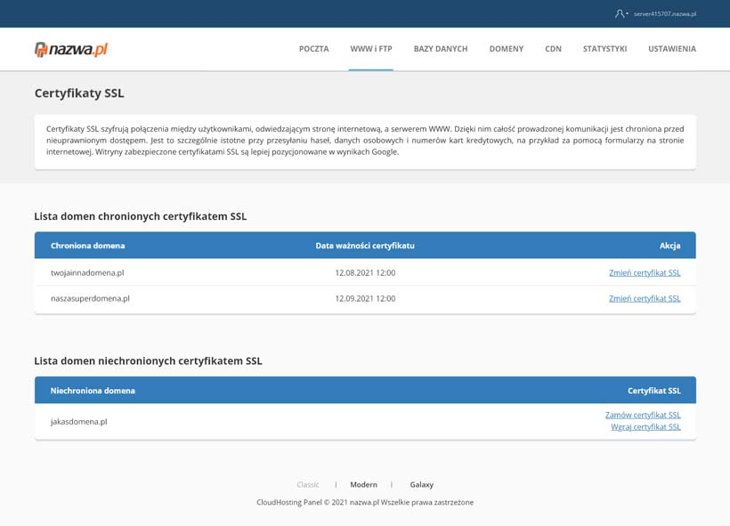 Zarządzanie certyfikatami w CloudHosting Panel od nazwa.pl