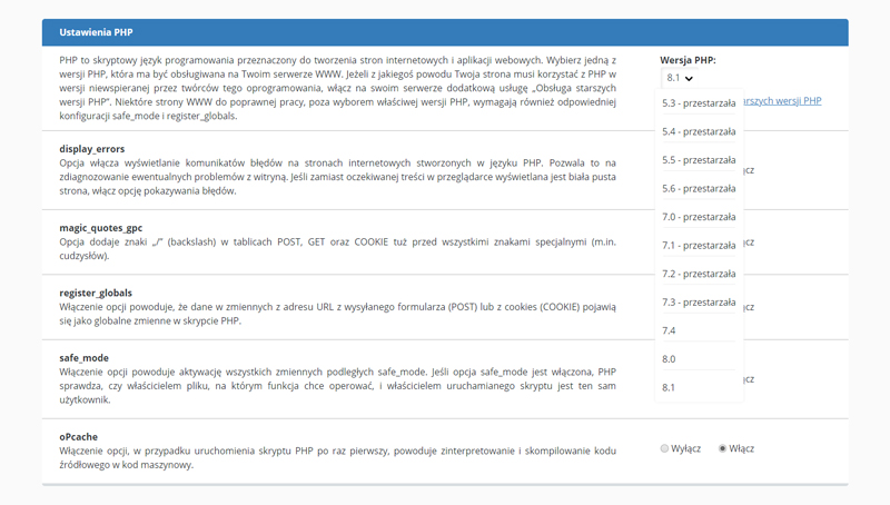 Ustawienia PHP w CloudHosting Panel nazwa.pl