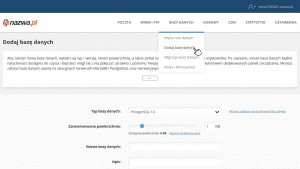 Dodawanie bazy danych w CloudHosting Panel | nazwa.pl