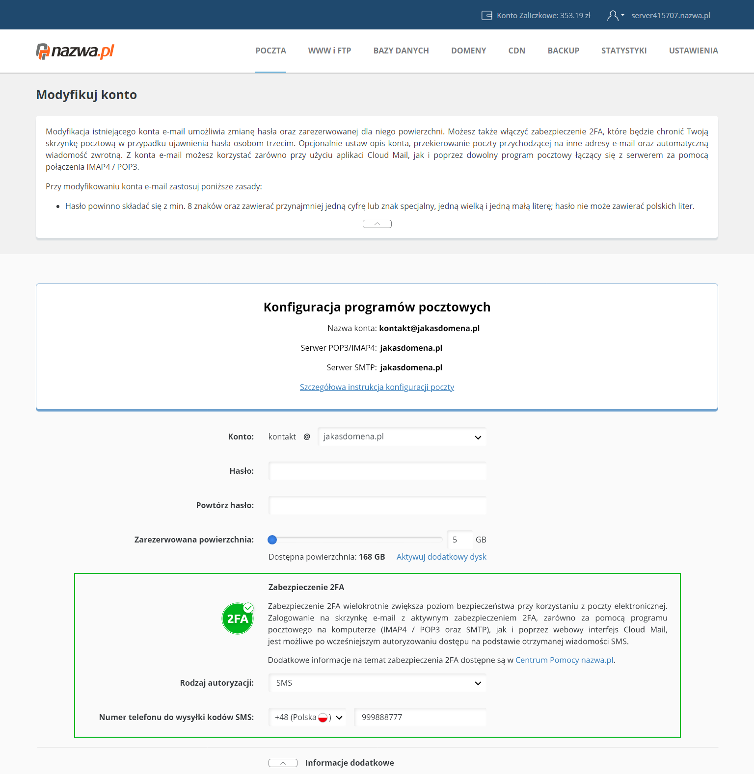 Aktywacja 2FA w CloudHosting Panel | nazwa.pl