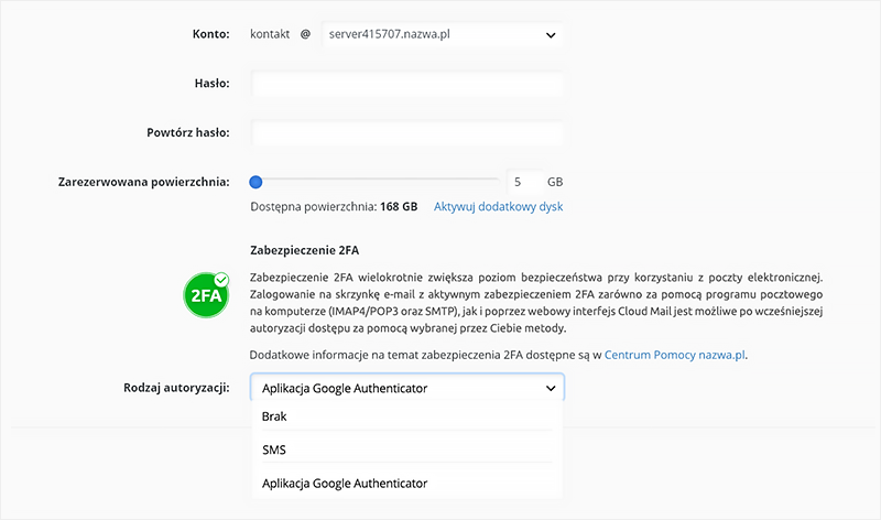 Zabezpieczenie 2FA w CloudHosting Panel | nazwa.pl
