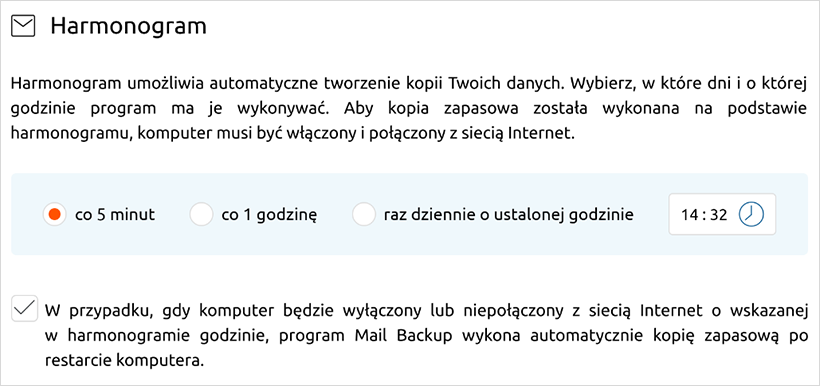 Harmonogram tworzenia kopii wiadomości | nazwa.pl