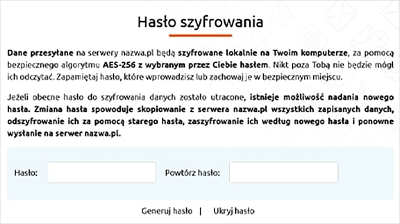 Hasło szyfrowania w Mail Backup | nazwa.pl