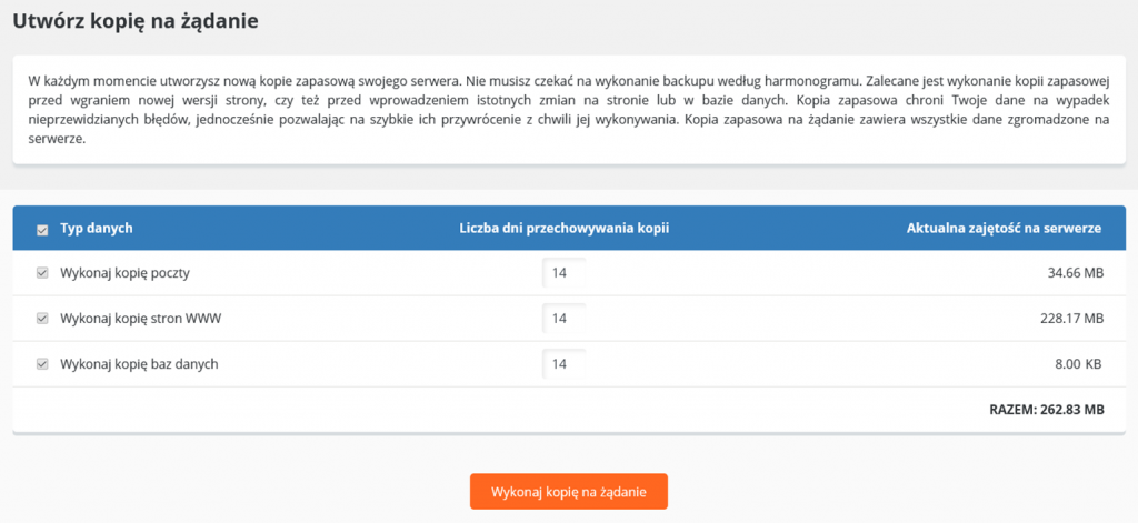 Kopie zapasowe w CloudHosting Panel | nazwa.pl