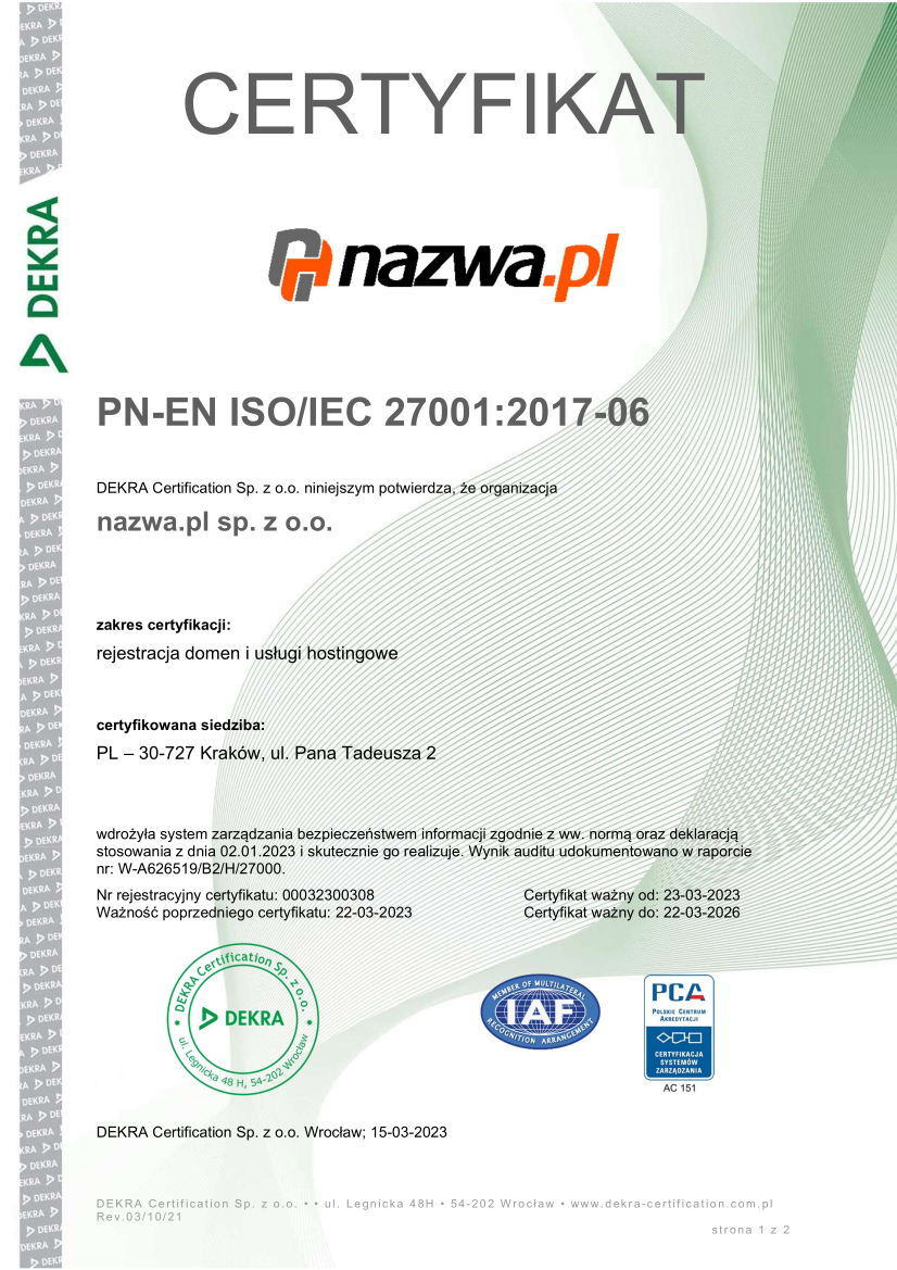 Normo ISO 27001:2017 | nazwa.pl