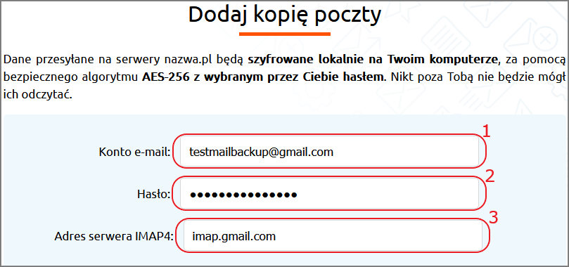 Tworzenie kopii poczty gmail.com w Mail Backup | nazwa.pl