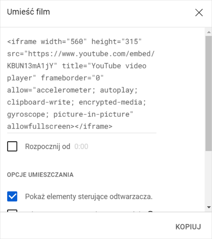 Kod potrzebny do osadzenia filmu | nazwa.pl