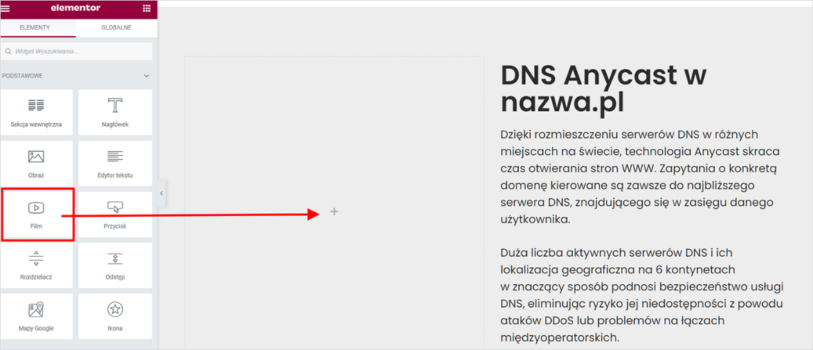 Umieszczanie filmu w Elementorze | nazwa.pl