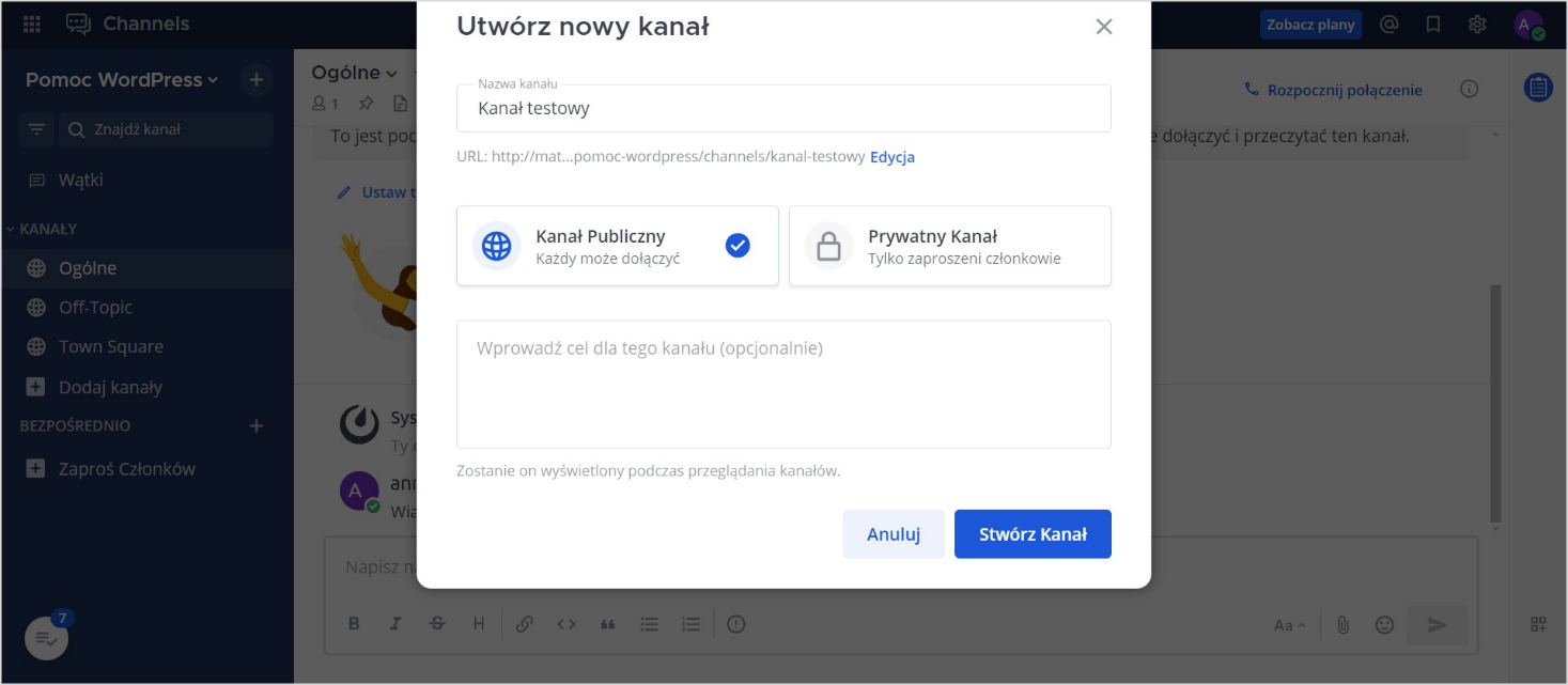 Utwórz kanał w Mattermost | nazwa.pl