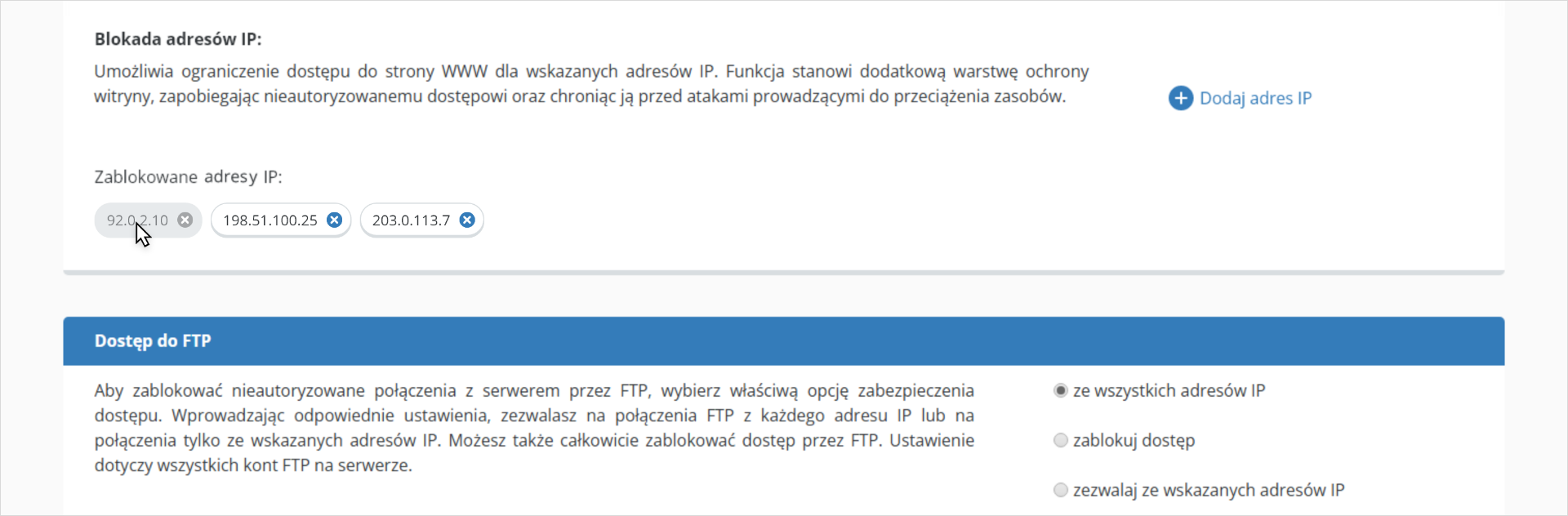 Kontrola dostępu przez blokadę IP | nazwa.pl