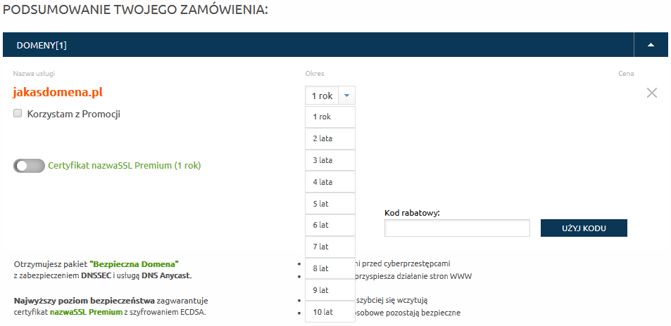 domeny koszyk zamowienie okresy abonamentowe