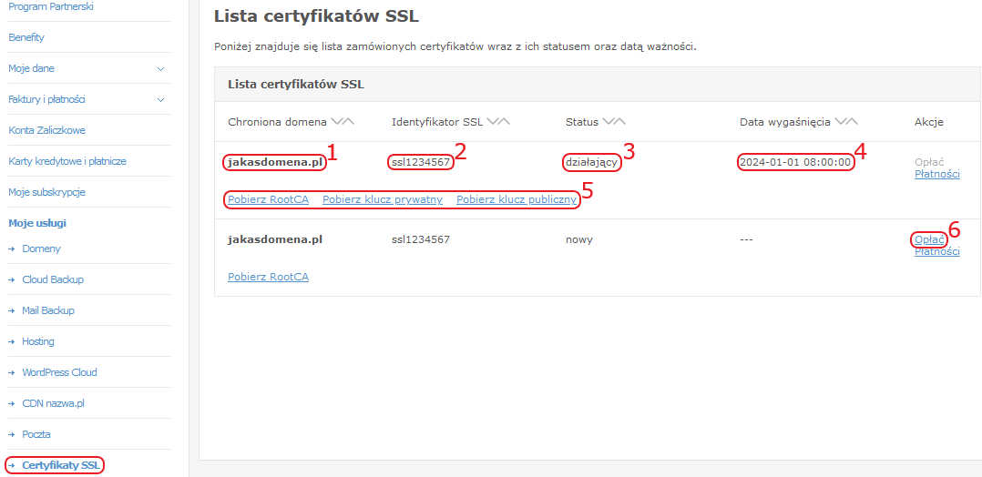 moje uslugi certyfikaty ssl