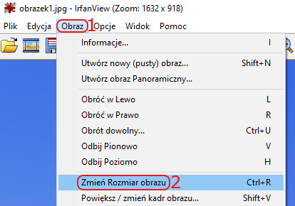 IrfanView zmiana rozmiaru menu