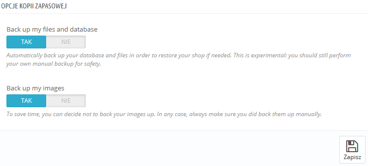 opcje kopii zapasowej