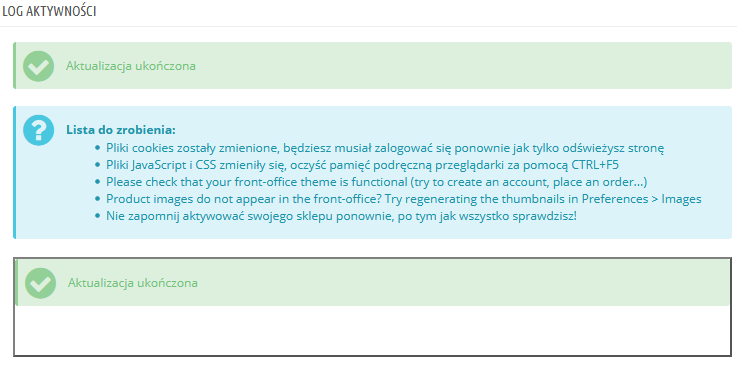 podsumowanie aktualizacji prestashop