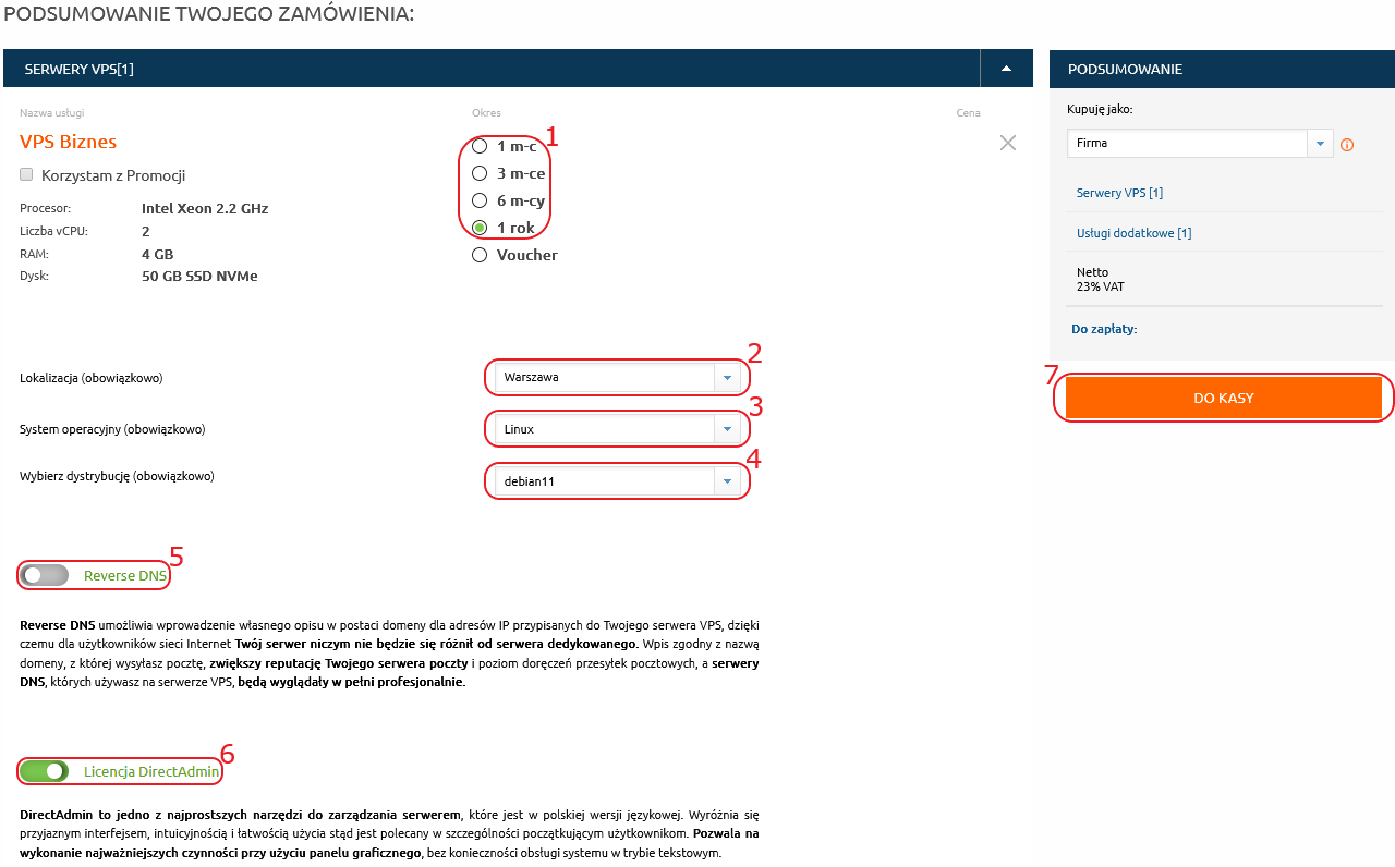 zamowienie vps linux koszyk