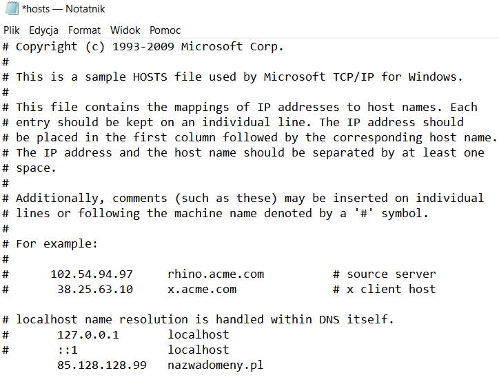 edycja hosts dopisz