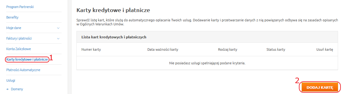 karty kredytowe menu