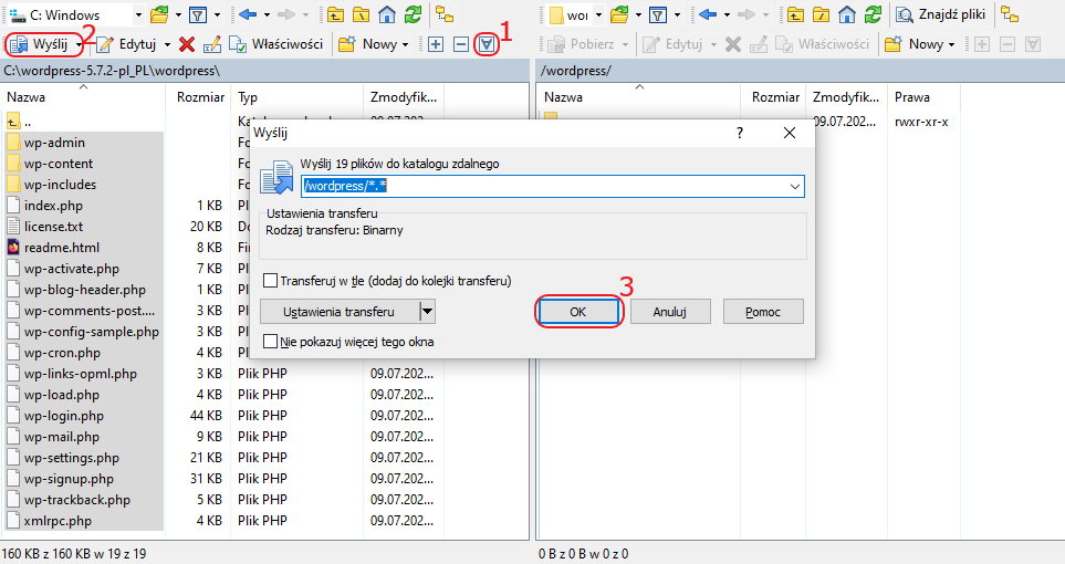 reczna instalacja wp kopiuj ftp