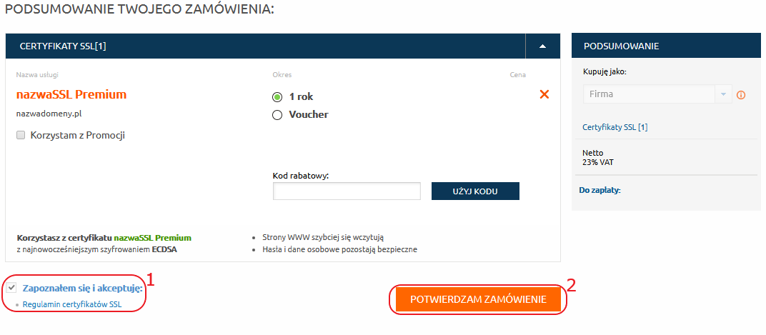 zamowiene certyfikatu ssl regulamin