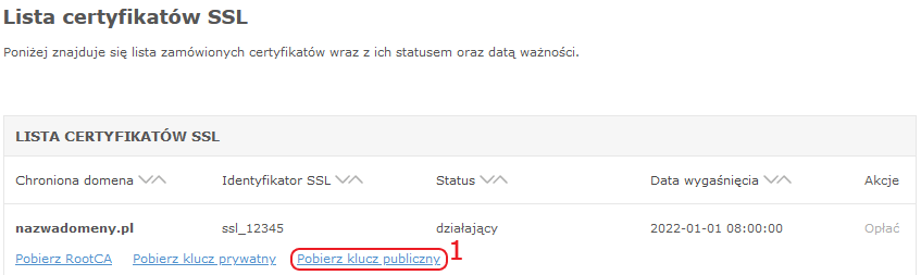 certyfikaty ssl klucz publiczny