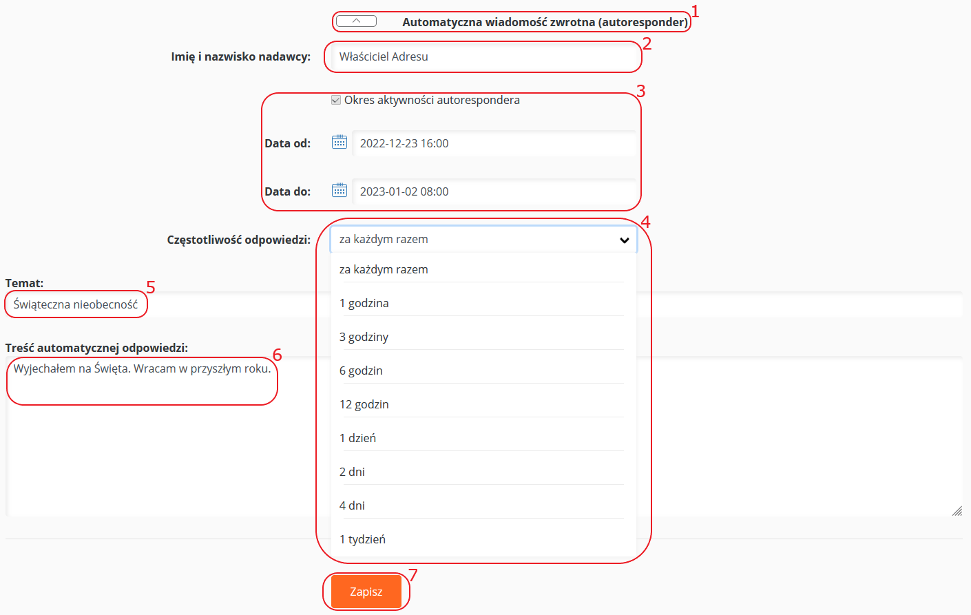 CloudHosting Panel autoresponder edycja