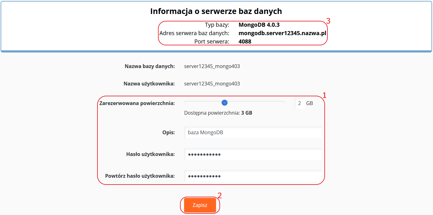 CloudHosting Panel bazy danych mongodb edytuj dane