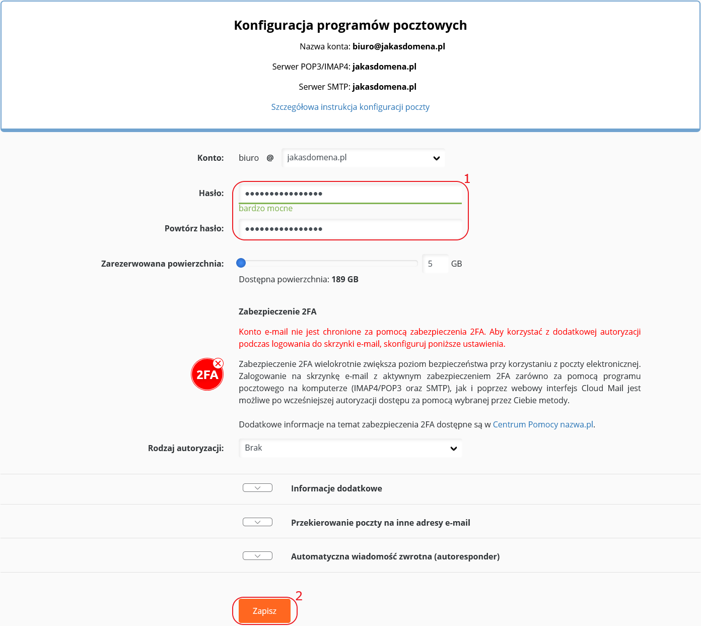 CloudHosting Panel poczta modyfikuj haslo