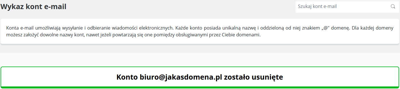 CloudHosting Panel konto e-mail usun potwierdzenie