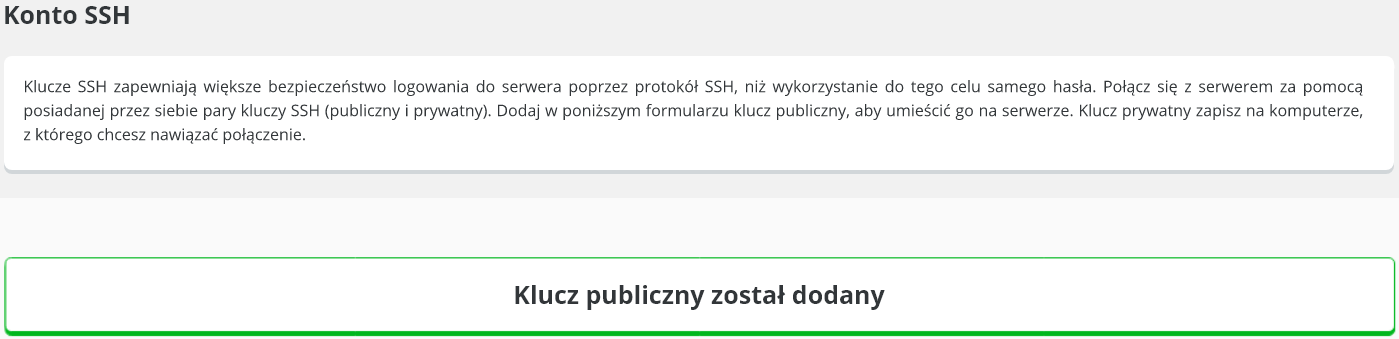 CloudHosting Panel konto SSH prawidlowe dodanie klucza