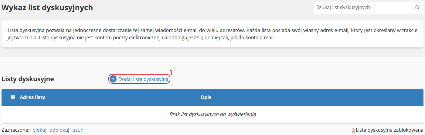 CloudHosting Panel lista dyskusyjna dodaj