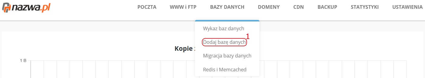 CloudHosting Panel menu bazy danych dodaj baze