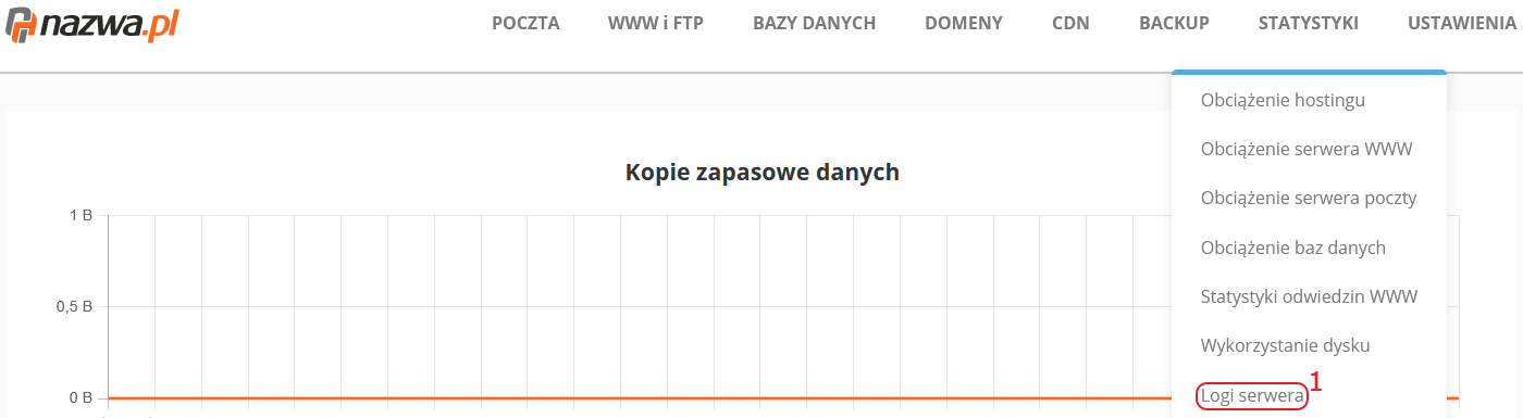 CloudHosting Panel menu logi serwera