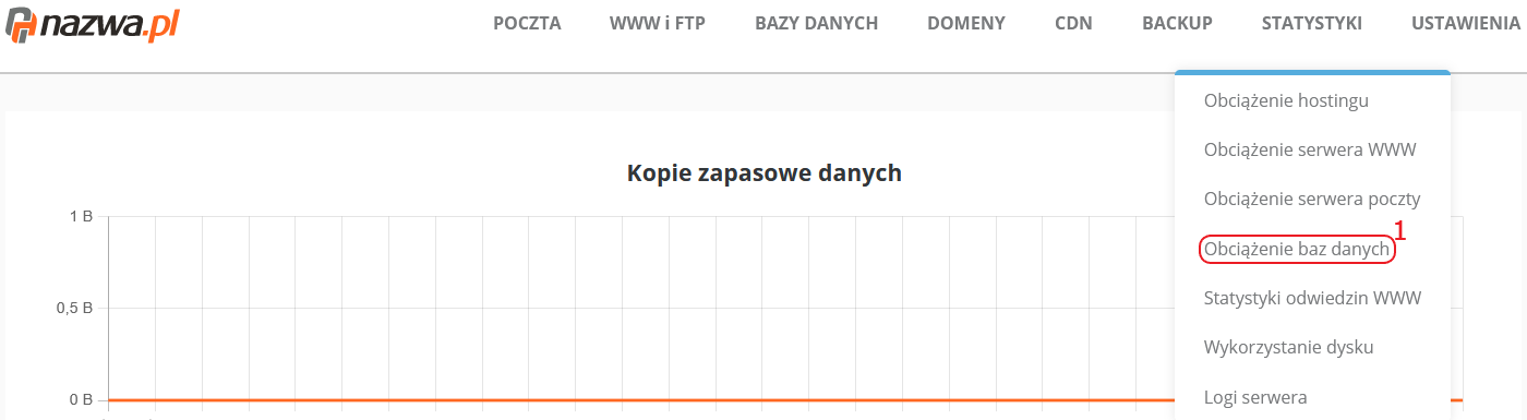 CloudHosting Panel menu statystyki obciazenie baz danych